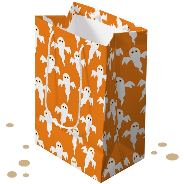 Bolsa De Regalo Mediana Naranja Ghost Halloween (Fun orange ghost halloween gift or trick or treat bag)