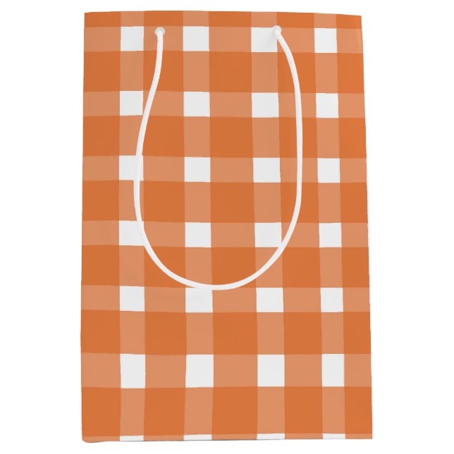 Bolsa De Regalo Mediana Naranja Gingham Fall Baby Shower (Anverso)