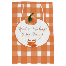 Bolsa De Regalo Mediana Naranja Gingham Pumpkin Baby Shower