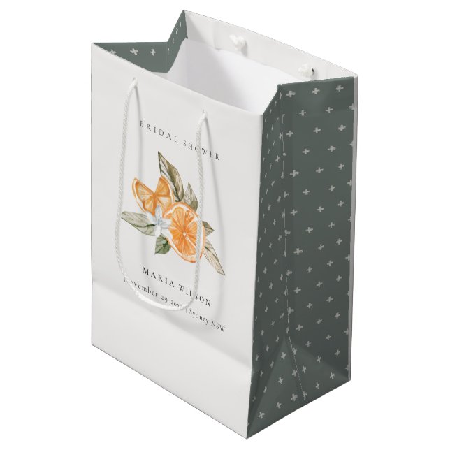 Bolsa De Regalo Mediana Naranja mínimo Foliage Boho Foliage Bridal Shower (Angulo Anverso)