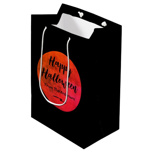 Bolsa De Regalo Mediana Naranja negro espantó luna llena Feliz Halloween (Angulo Anverso)
