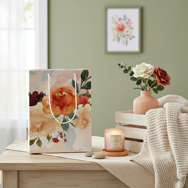 Bolsa De Regalo Mediana Naranja otoño acuarela floral (Subido por el creador)