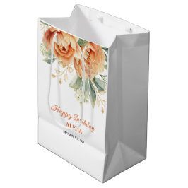 Bolsa De Regalo Mediana Naranja Peony Gold Leaf Greenery Cumpleaños