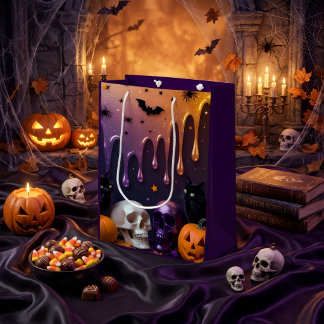Bolsa De Regalo Mediana Naranja Púrpura Gótico Halloween que Gotea