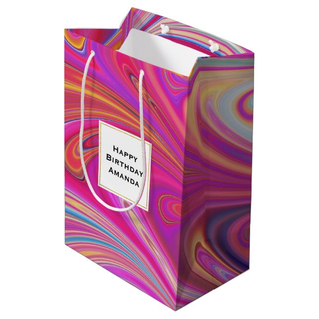 Bolsa De Regalo Mediana Naranja Rosa Swirls Resumen Diseño Cumpleaños (Angulo reverso)