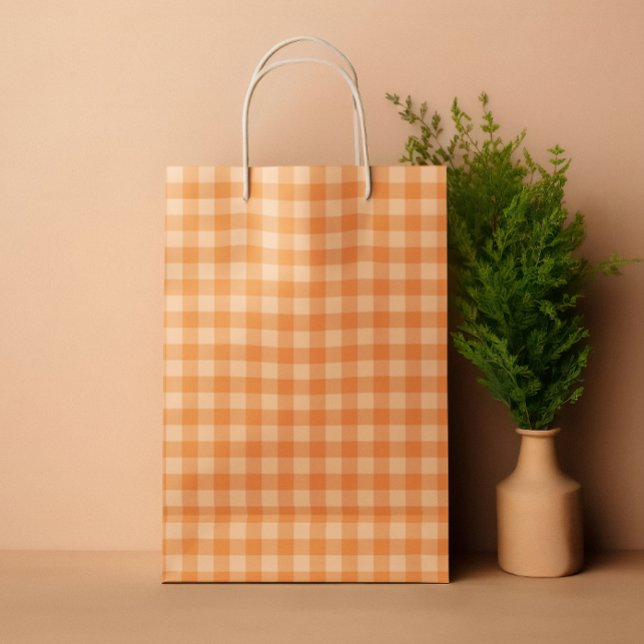 Bolsa De Regalo Mediana Naranja Tartar plaid verano (Orange Tartar plaid summer Medium Gift Bag)
