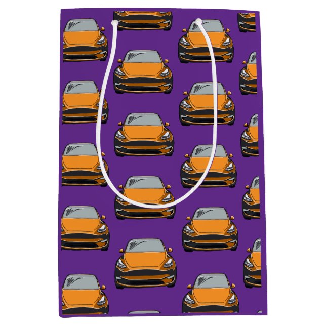 Bolsa De Regalo Mediana Naranja Vehículo Eléctrico SUV Carro Fondo púrpura (Anverso)