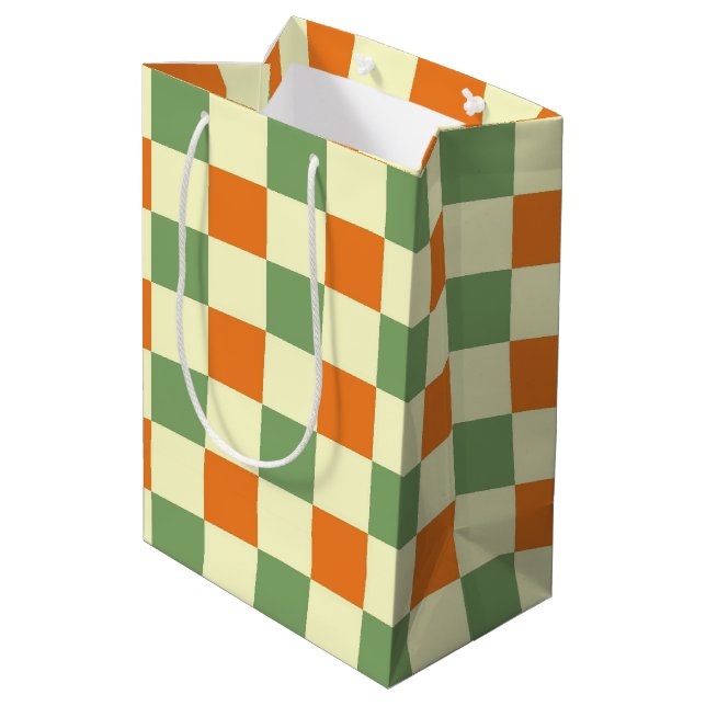 Bolsa De Regalo Mediana Naranja Verde Brown Checkered Gingham Pattern (Angulo reverso)