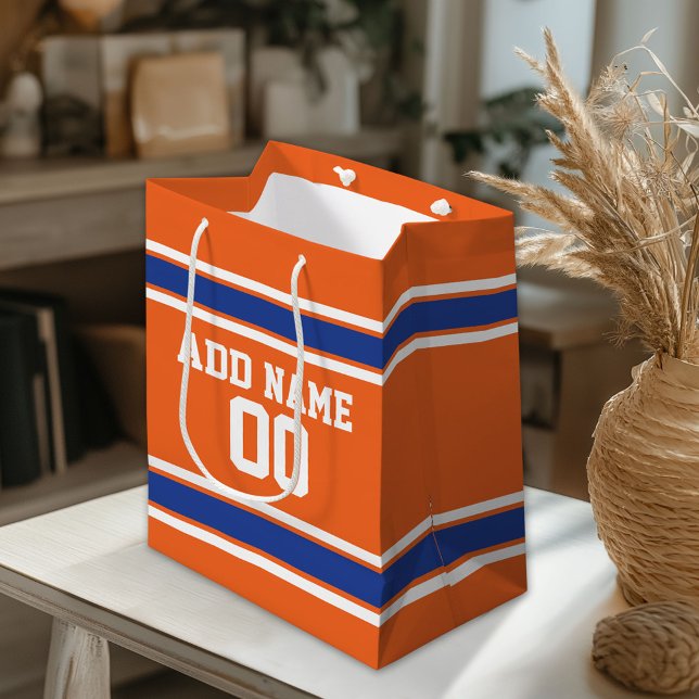 Bolsa De Regalo Mediana Naranja y Blue Striped Sports Jersey (Custom Gift Bag)