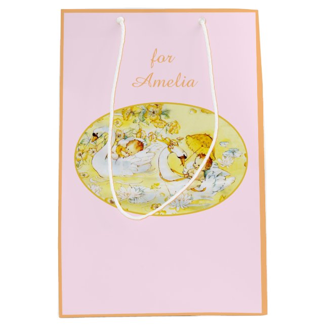 Bolsa De Regalo Mediana Naranja y rosa cisne Baby Shower Bag (Anverso)