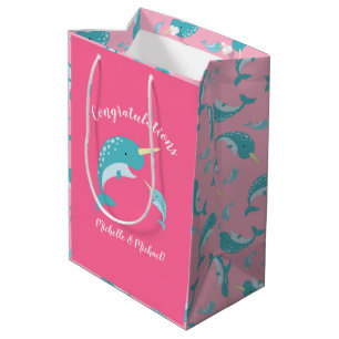 Bolsa De Regalo Mediana Narwhal Baby Shower Pink Chica Cute