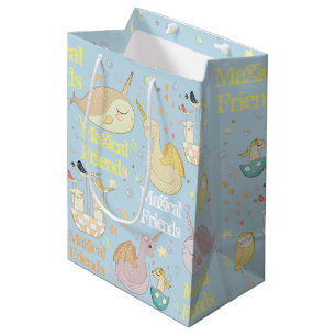 Bolsa De Regalo Mediana Narwhal y amigos dragones bebé azul personalizado