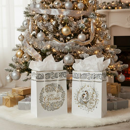 Bolsa De Regalo Mediana Natividad de Navidad de plata y oro
