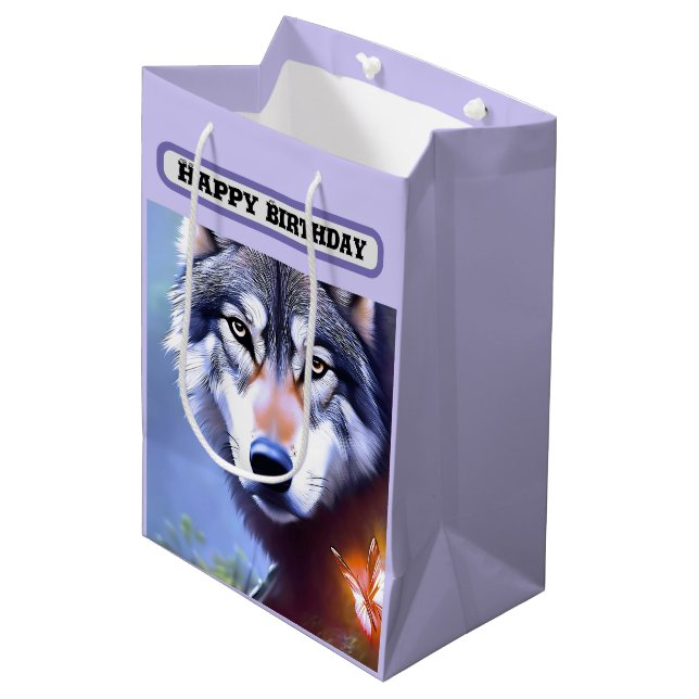 Bolsa De Regalo Mediana Naturaleza Del Lobo Óleo Pintado, Cumpleaños (Angulo Anverso)