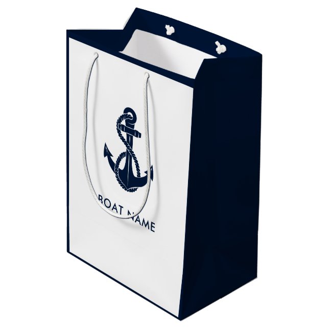 Bolsa De Regalo Mediana Nautical Anchor Boat Name Navy Blue Modern (Angulo reverso)
