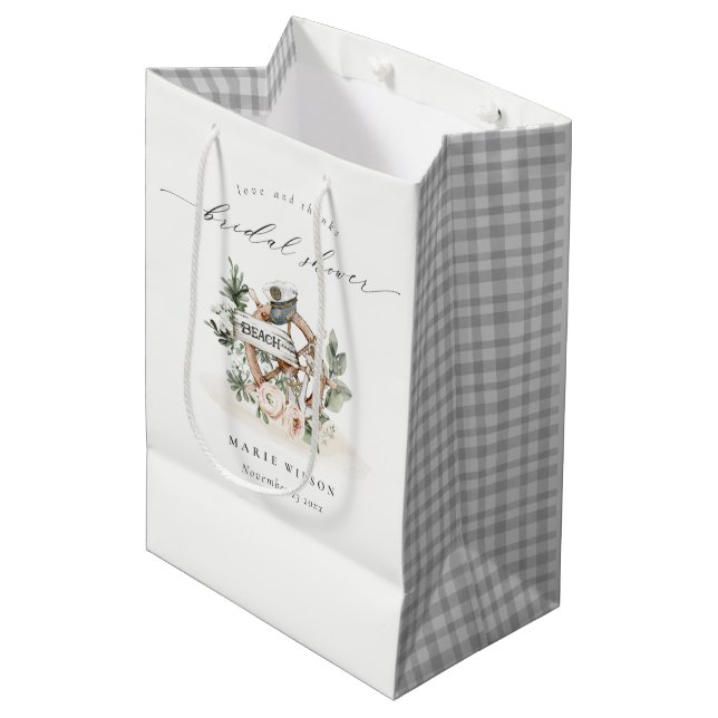 Bolsa De Regalo Mediana Nautical Anchor Wheel Leafy Floral Bridal Shower (Angulo Anverso)