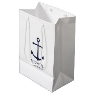 Bolsa De Regalo Mediana Nautical Navy Blue Anchor Personalizado Groomsmen