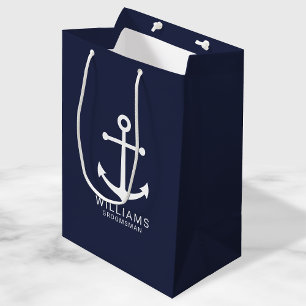 Bolsa De Regalo Mediana Nautical Navy Blue Anchor Personalizado Groomsmen