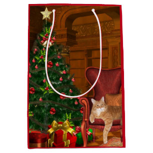 Bolsa De Regalo Mediana Navidad anaranjado del tabby