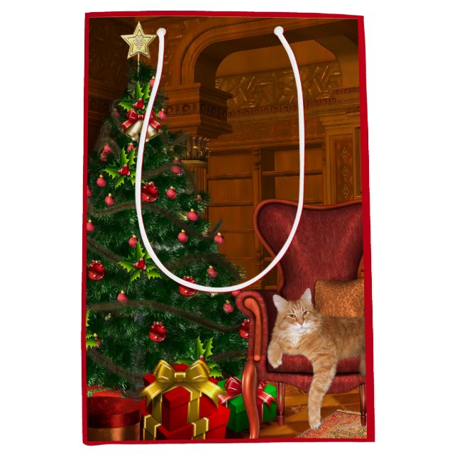 Bolsa De Regalo Mediana Navidad anaranjado del tabby (Anverso)