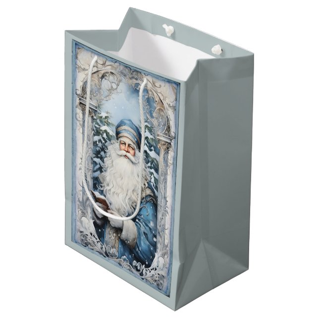Bolsa De Regalo Mediana Navidad azul pálido y padre blanco (Angulo Anverso)