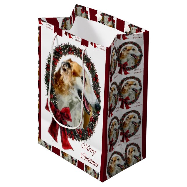 Bolsa De Regalo Mediana Navidad Borzoi (Angulo Anverso)