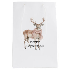 Bolsa De Regalo Mediana Navidad Ciervo Crema Rosa Rubor