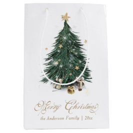 Bolsa De Regalo Mediana Navidad Clásica Blanco y Dorado