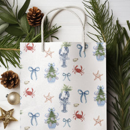 Bolsa De Regalo Mediana Navidad Costera Náutica Langosta y Cangrejo Fiesta