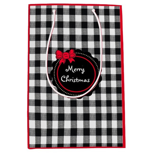 Bolsa De Regalo Mediana Navidad de Búfalo Rojo Bow Merry (Anverso)