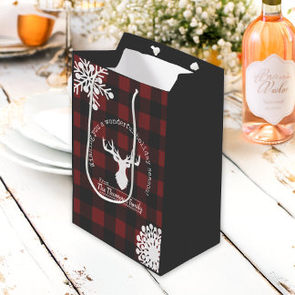 Bolsa De Regalo Mediana Navidad de Cuadro Escocés Rojo y Negro de Búfalo