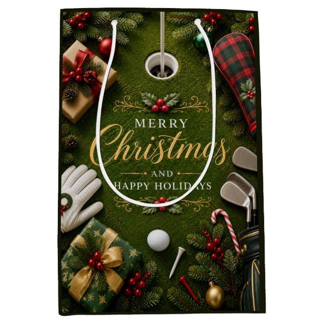 Bolsa De Regalo Mediana Navidad de Golf (Anverso)