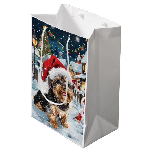 Bolsa De Regalo Mediana Navidad de invierno Biewer Terrier Dog Wonderland  (Angulo Anverso)
