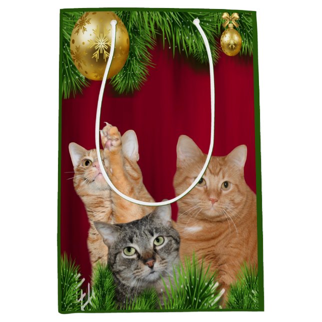 Bolsa De Regalo Mediana Navidad de la familia de gato (Anverso)