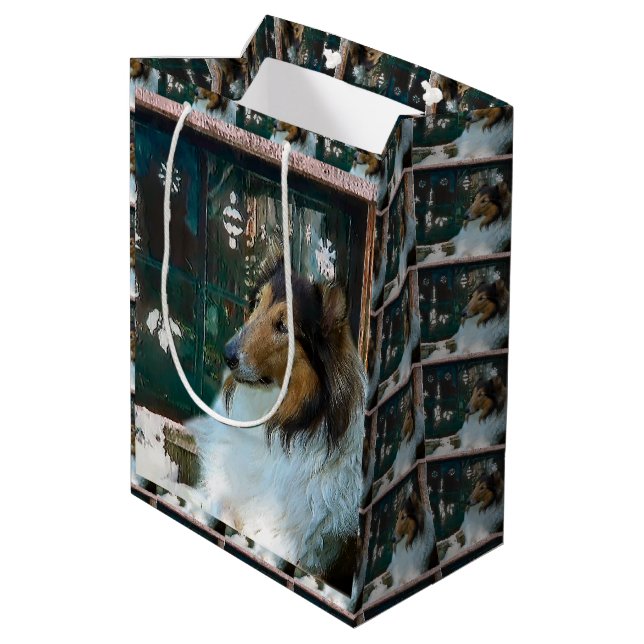Bolsa De Regalo Mediana Navidad de Rough Collie (Angulo reverso)