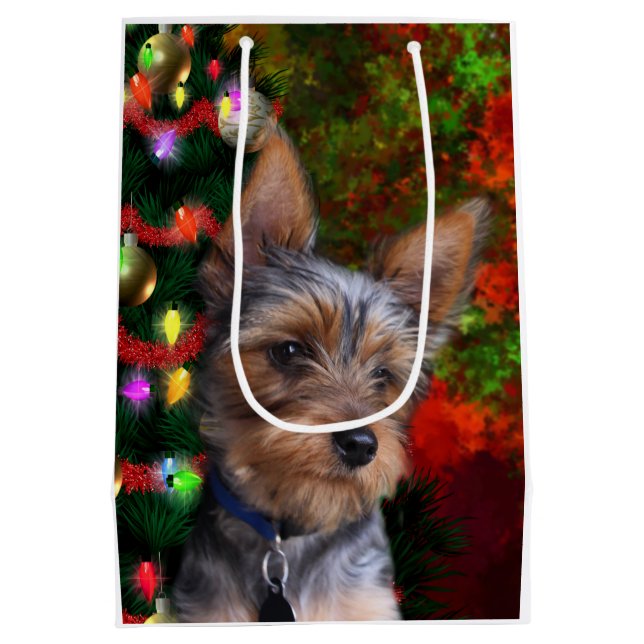 Bolsa De Regalo Mediana Navidad de Yorkie (Reverso)