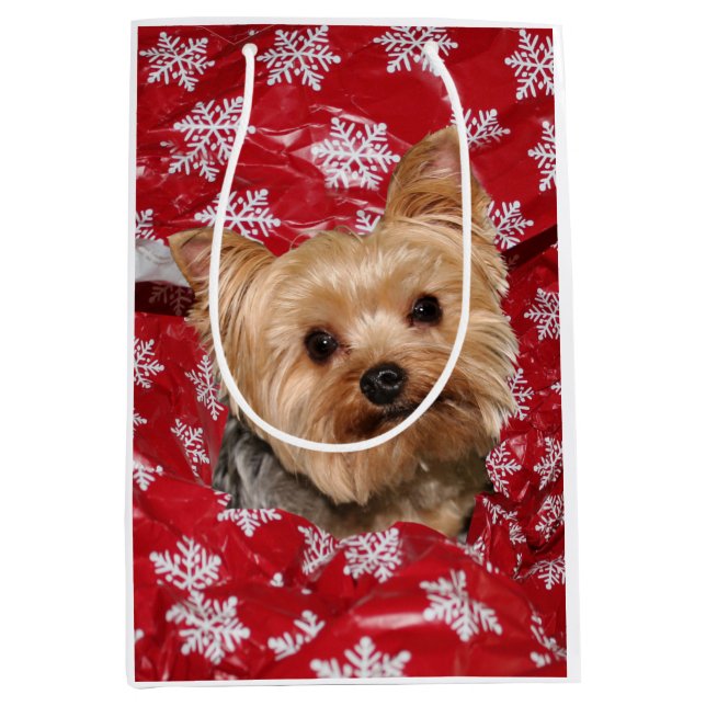 Bolsa De Regalo Mediana Navidad de Yorkie (Anverso)