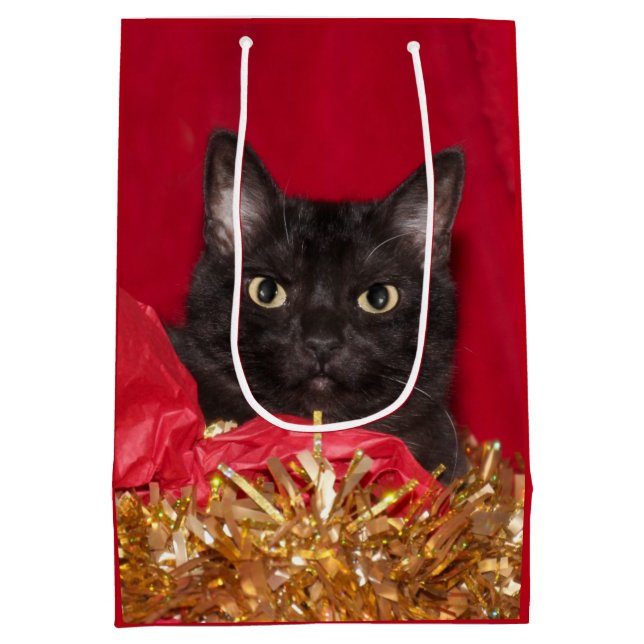 Bolsa De Regalo Mediana Navidad del gato negro (Reverso)