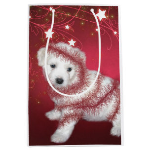 Bolsa De Regalo Mediana Navidad del perrito de Bichon Frise