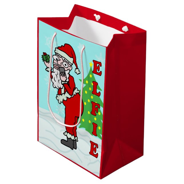 Bolsa De Regalo Mediana Navidad divertido Santa Elfie (Angulo Anverso)