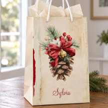 Navidad en Acuarela Vintage de Bosque con Piña de