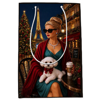 Bolsa De Regalo Mediana Navidad en París, Vacaciones de Caniche