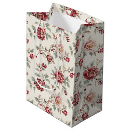Bolsa De Regalo Mediana Navidad Floral Crema Roja Pretty Chic