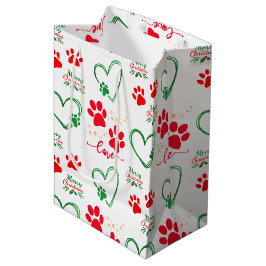 Bolsa De Regalo Mediana Navidad HUELLAS DE PERRO y CORAZONES DE AMOR