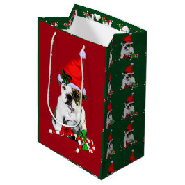 Bolsa De Regalo Mediana Navidad inglés del bulldog feliz