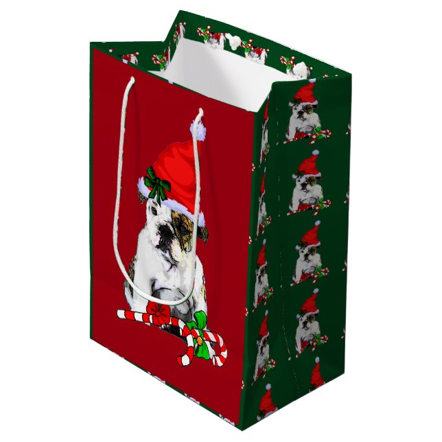 Bolsa De Regalo Mediana Navidad inglés del bulldog feliz (Angulo Anverso)
