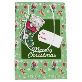 Bolsa De Regalo Mediana Navidad Meowy en verde