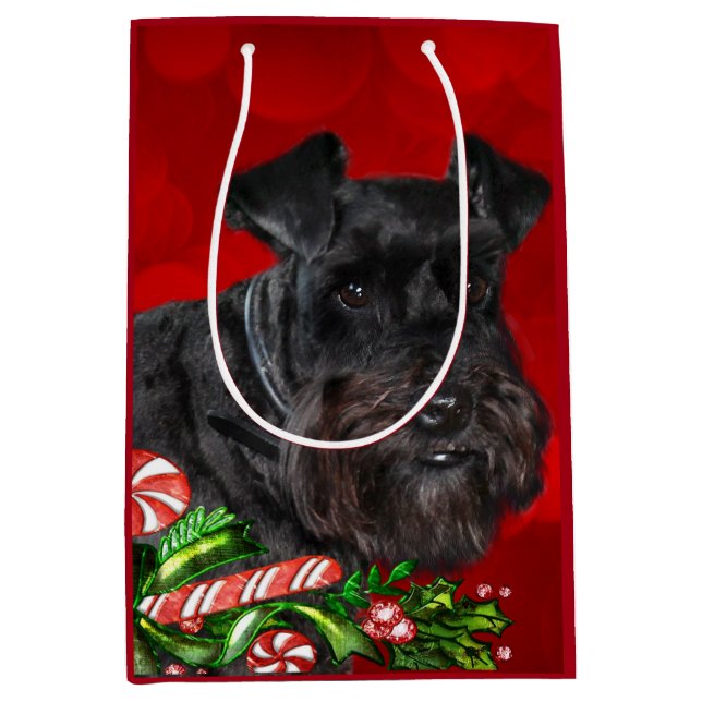 Bolsa De Regalo Mediana Navidad negro del Schnauzer (Anverso)