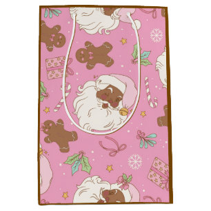 Bolsa De Regalo Mediana Navidad Pastel Rosa Santa Negro y Bailarina