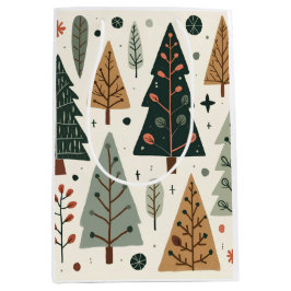 Bolsa De Regalo Mediana Navidad Patrón de árbol vintage vacaciones